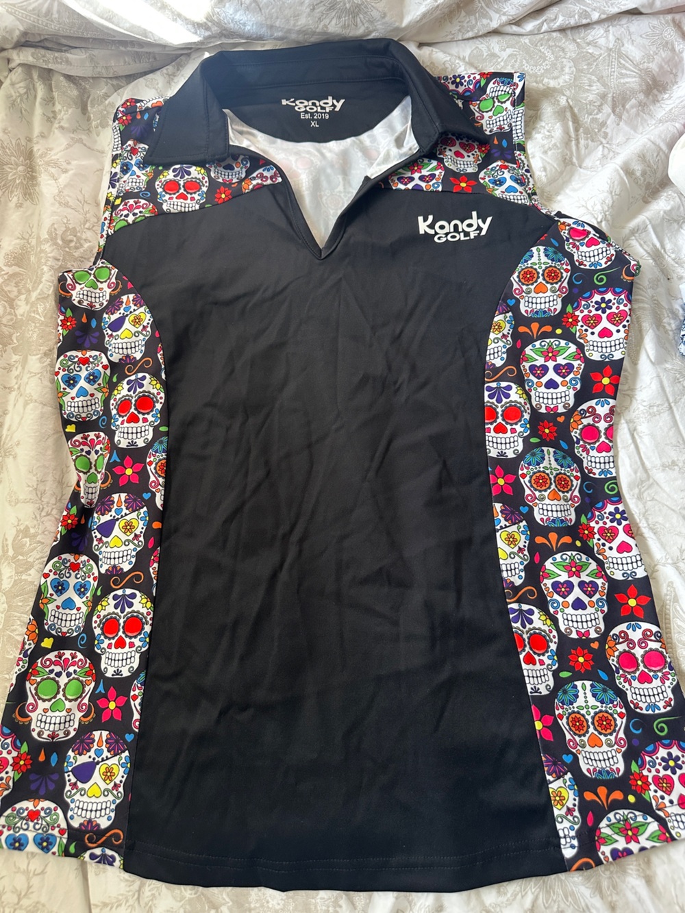 Black Shirt with Colorful Sugar Skulls sleeveless xl